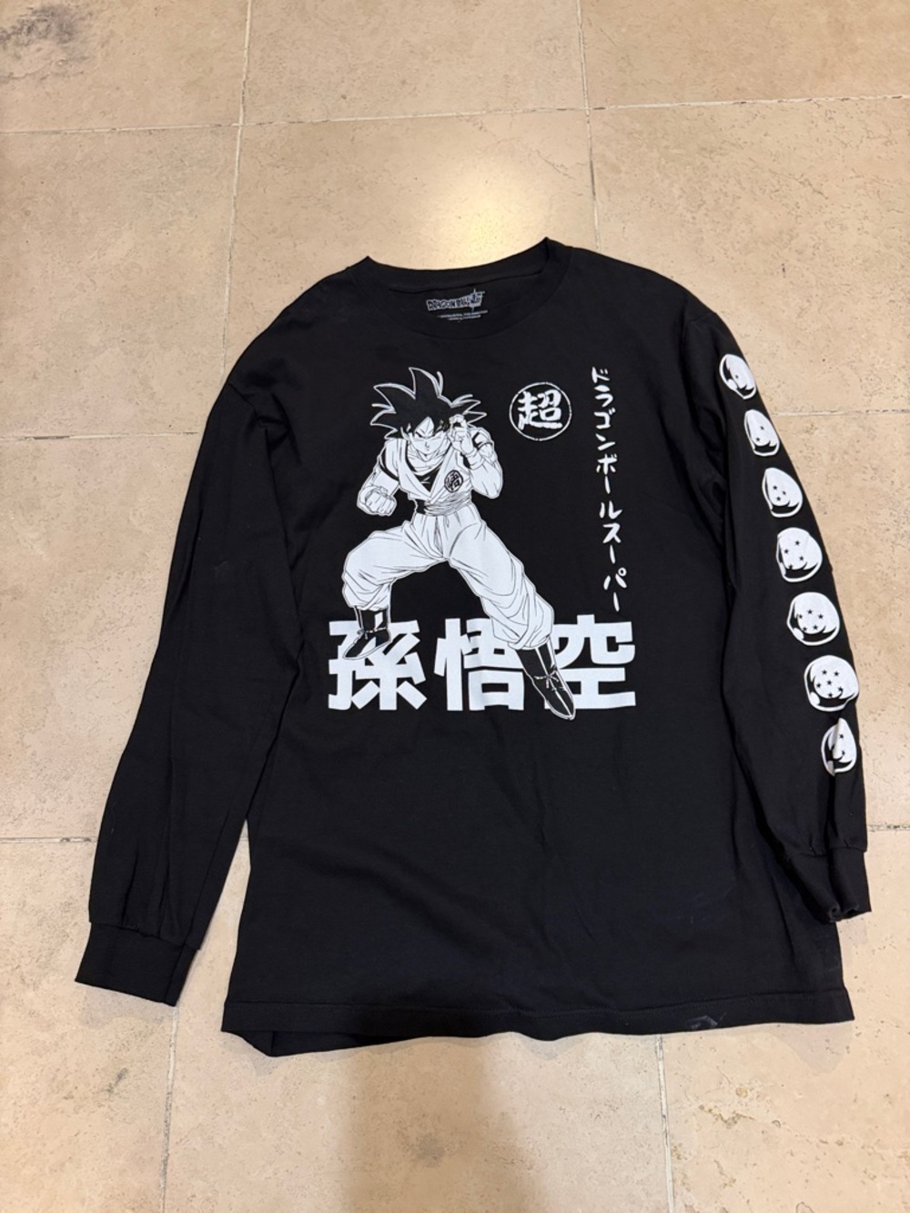 Men's Black Long-Sleeve Graphic Tee with White Anime Print